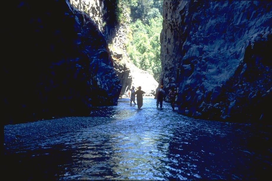 Le pareti di basalto colonnare delle Gole dell’Alcantara
